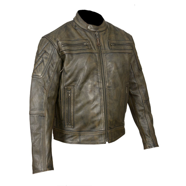 Men's Distressed Brown Premium Cowhide Vented and Padded Biker Scooter Jacket