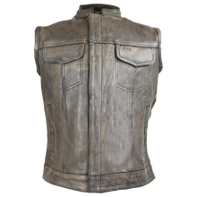 Mens Premium Cowhide Distressed Brown SOA Style Biker Club Leather Motorcycle Vest