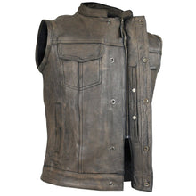 Mens Premium Cowhide Distressed Brown SOA Style Biker Club Leather Motorcycle Vest