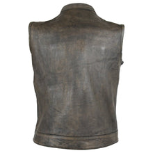 Mens Premium Cowhide Distressed Brown SOA Style Biker Club Leather Motorcycle Vest