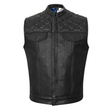 Mens Zipper and Snap Closure Leather Club Vest with Quick Access & American Flag Liner