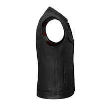 Mens Zipper and Snap Closure Leather Club Vest with Quick Access & American Flag Liner