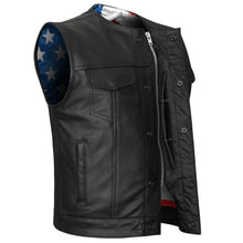 Mens Zipper and Snap Closure Collarless Club Vest with American Flag Liner