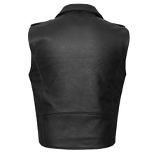 Men's Premium Leather Classic Motorcycle Vest Plain Side & Belted Waist