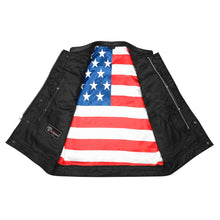 Mens Zipper and Snap Closure Leather Club Vest with Quick Access & American Flag Liner