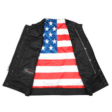 Mens Zipper and Snap Closure Collarless Club Vest with American Flag Liner