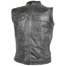 Mens Premium Cowhide Distressed Gray SOA Style Biker Club Leather Motorcycle Vest