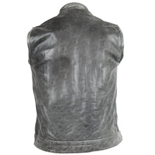 Mens Premium Cowhide Distressed Gray SOA Style Biker Club Leather Motorcycle Vest