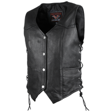 Womens Black Premium Cowhide Lace Side Biker Leather Vest