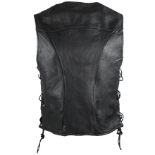 Womens Black Premium Cowhide Lace Side Biker Leather Vest