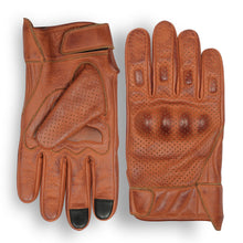 Mens Premium Waxed Austin Brown Leather Perforated Motorcycle Gloves