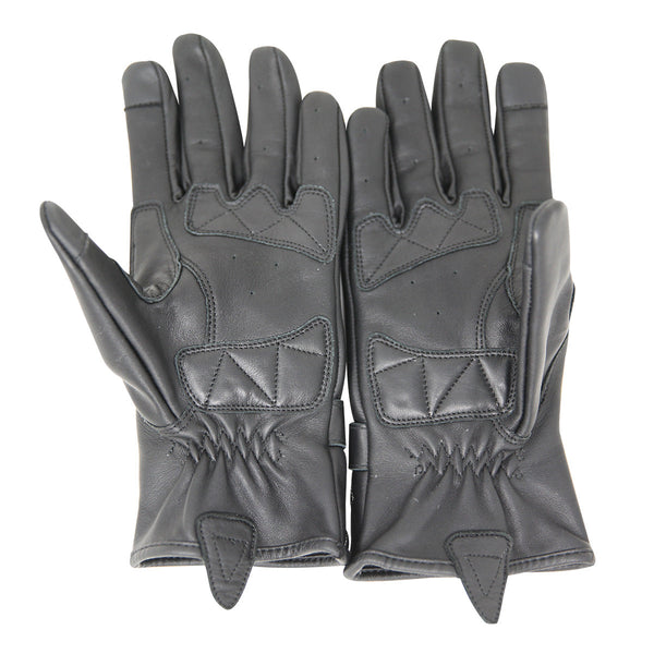 Womens Premium Waxed Leather Motorcycle Gloves with White stitching