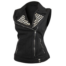 Women's Blue Denim Motorcycle Vest With Studded Collar