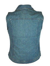 Women's Blue Denim Motorcycle Vest With Studded Collar