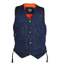 Mens Black Ten Pocket Denim Motorcycle Vest