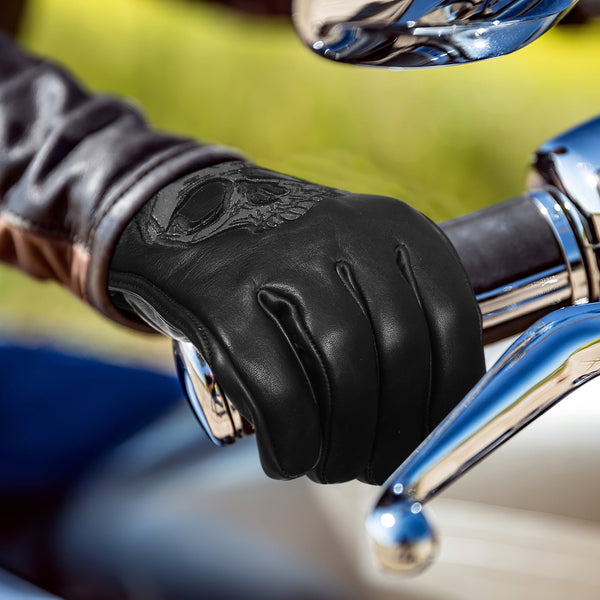 Mens Gel Palm Riding Gloves With Skull