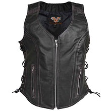 Women's Premium Cowhide Leather Vest Orange Stitching