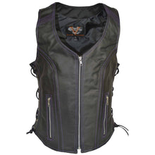 Women's Premium Cowhide Leather Vest Orange Stitching