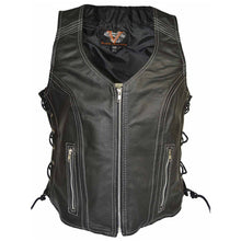 Women's Premium Cowhide Leather Vest Orange Stitching