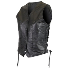 Womens Studded Black Cowhide Leather Lady Biker Motorcycle Vest