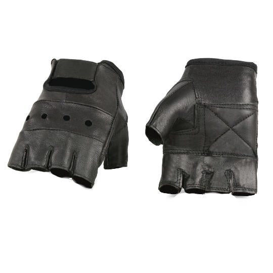 Mens Leather Fingerless Glove with Gel Palm