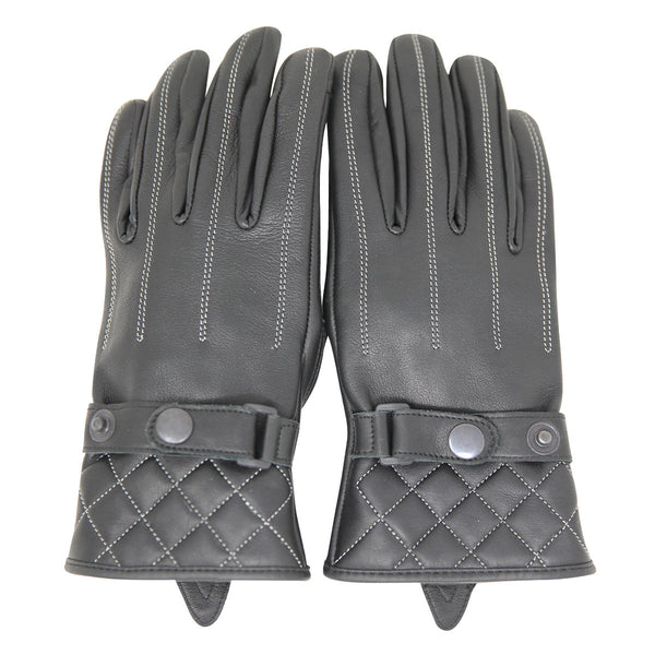 Womens Premium Waxed Leather Motorcycle Gloves with White stitching