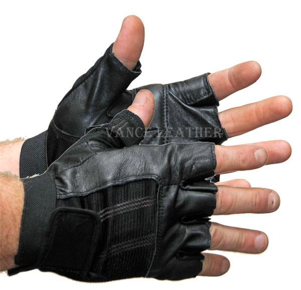 Mens Black Shorty Stretch Leather Gloves