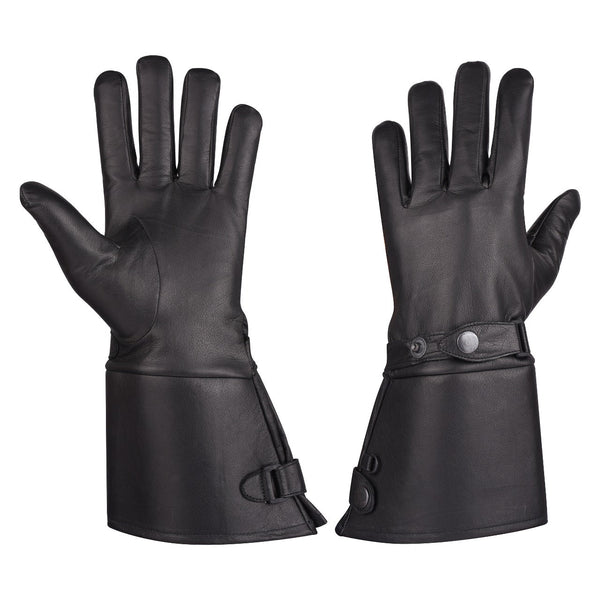 Mens Thermal Lined Leather Gauntlet Gloves With Snap Wrist and Cuff