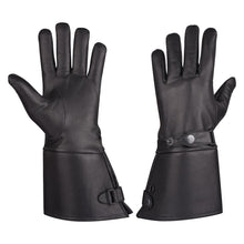 Mens Thermal Lined Leather Gauntlet Gloves With Snap Wrist and Cuff