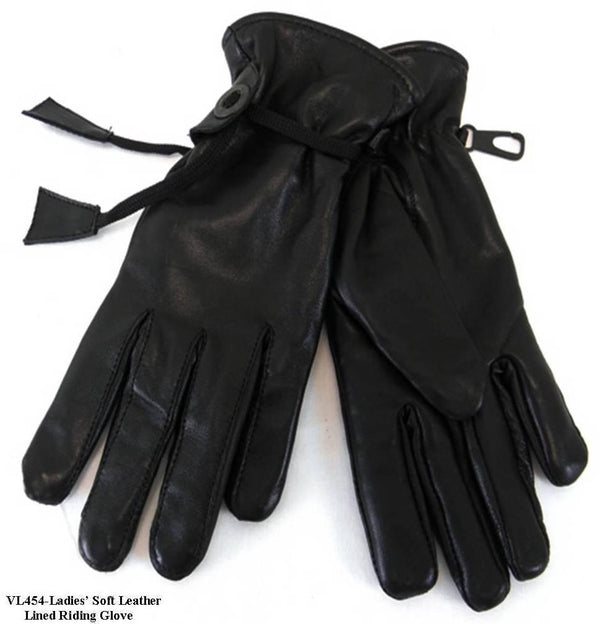 Womens Black Soft Leather Lined Motorcycle Riding Gloves