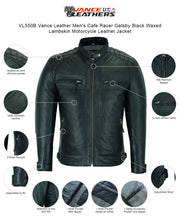 Mens Cafe Racer Gatsby Black Waxed Lambskin Motorcycle Leather Jacket