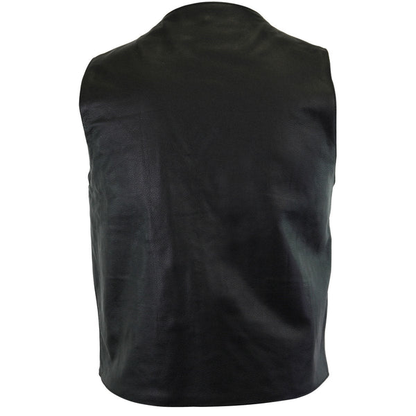 Men's Black Premium Cowhide Leather Plain Side Biker Motorcycle Vest