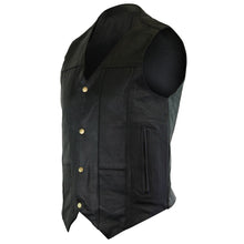 Men's Black Premium Cowhide Leather Plain Side Biker Motorcycle Vest