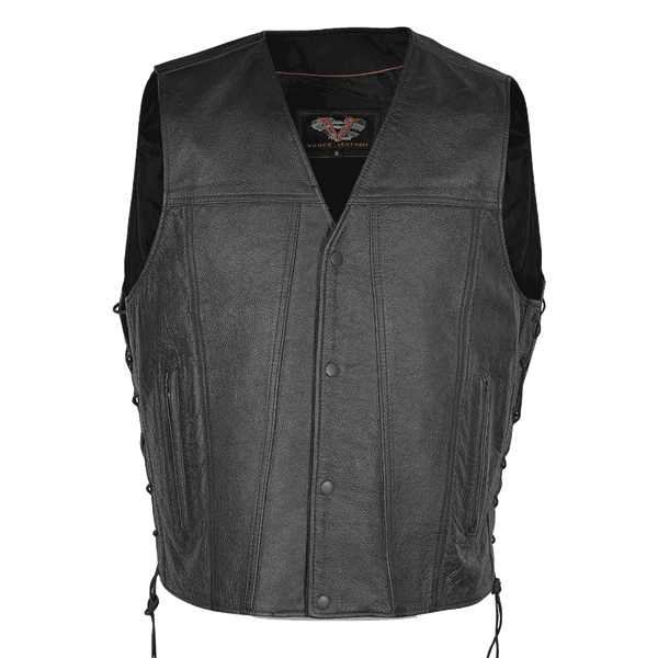 Vance Leather Gambler Style Premium Cowhide Leather Vest with 2 Gun Pockets