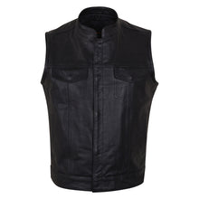 Men's Standard Black Zipper and Snap Closure Concealed Carry SOA Style Leather Motorcycle Vest