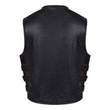 Mens Black Premium Cowhide Leather Buffalo Nickel Biker Motorcycle Vest