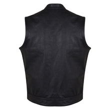 Men's Standard Black Zipper and Snap Closure Concealed Carry SOA Style Leather Motorcycle Vest