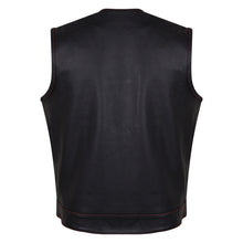 Men's Black Premium Cowhide Leather SOA Style Club Vest With Quick Access Conceal Carry Pocket and Red Liner