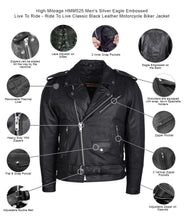 Mens Eagle Embossed Live To Ride - Ride To Live Classic Black Leather Motorcycle Jacket