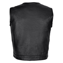 Mens Black Premium Cowhide Leather Biker Motorcycle Vest With Quick Access Conceal Carry Pockets and Gray Stitching