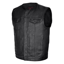 Men's Zipper and Snap Closure Leather Motorcycle Club Vest Quick Access Gun Pocket