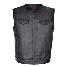 Men's Zipper and Snap Closure Leather Motorcycle Club Vest Quick Access Gun Pocket