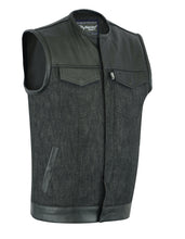 Men's Leather/Denim Combo Vest Without Collar