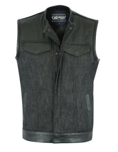 Men's Leather/Denim Combo Vest Without Collar