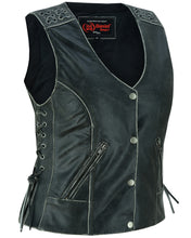 V Women's Gray Vest with Grommet and Lacing Accents