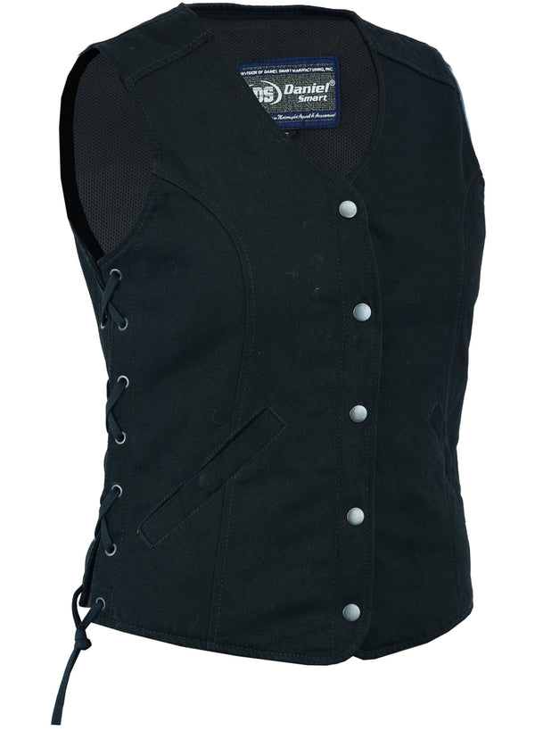 Women's Denim Longer Body  Vest - Side Laces