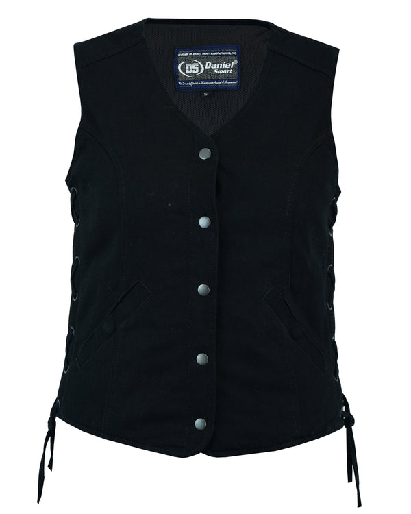 Women's Denim Longer Body  Vest - Side Laces