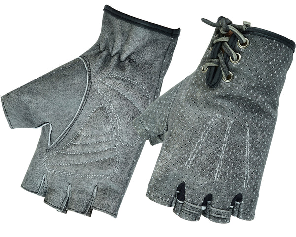 Women's Washed-Out Gray Perforated Fingerless Glove