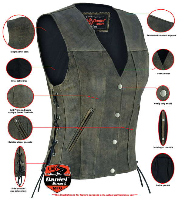 Women's Antique Brown Single Back Panel Concealed Carry Vest