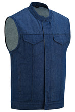 Men's Blue Rough Rub-Off Raw Finish Denim Vest